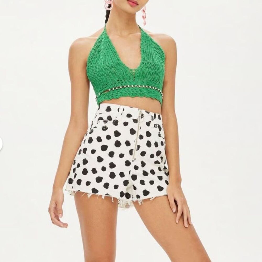Topshop High Rise Cow Print Denim Cutoff Shorts Black White Size 8